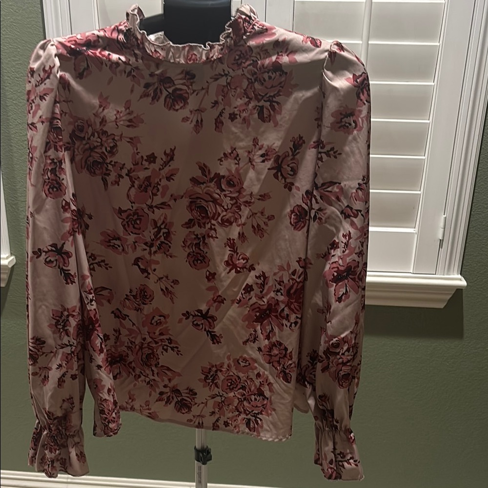 Floral Ruffle Neck Women's Top